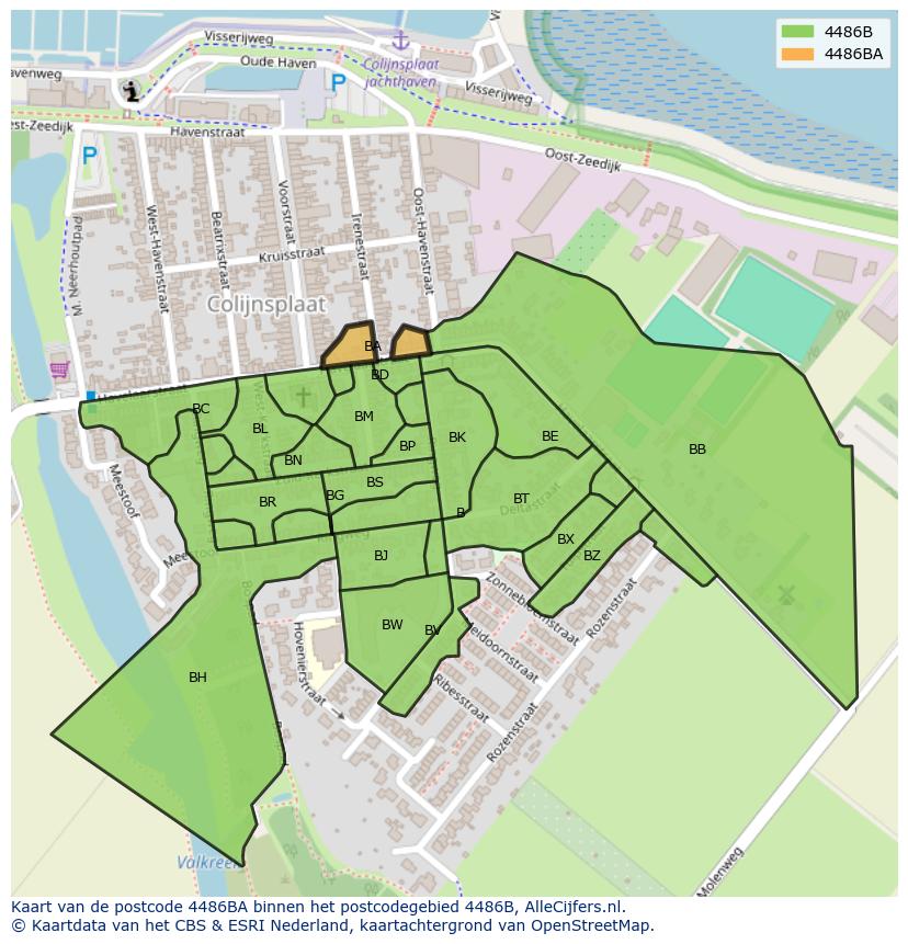 Afbeelding van het postcodegebied 4486 BA op de kaart.