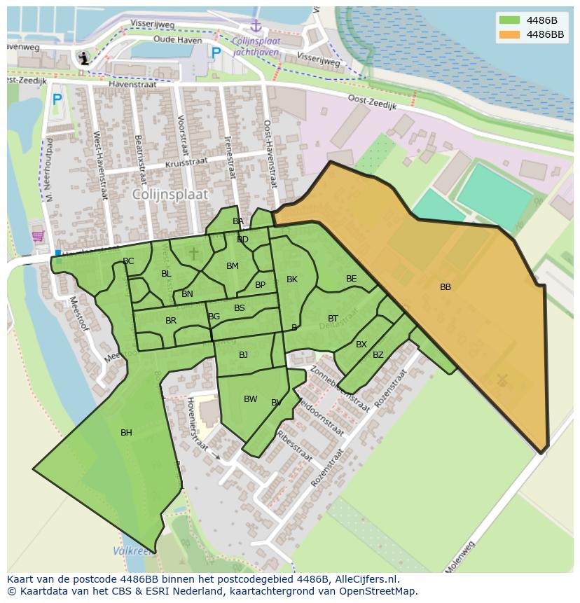 Afbeelding van het postcodegebied 4486 BB op de kaart.