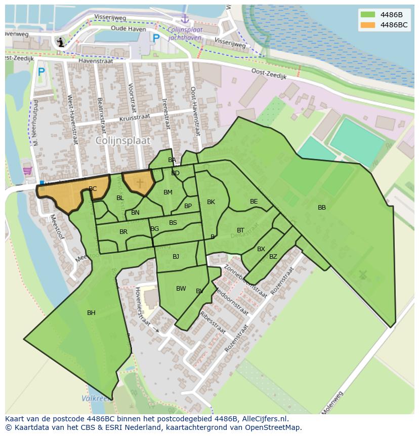 Afbeelding van het postcodegebied 4486 BC op de kaart.