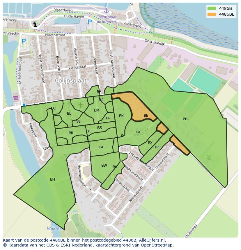 Afbeelding van het postcodegebied 4486 BE op de kaart.