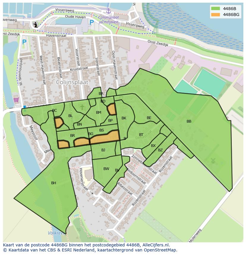 Afbeelding van het postcodegebied 4486 BG op de kaart.