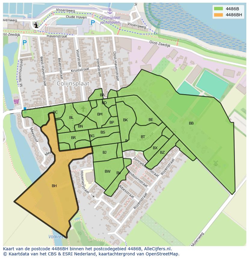 Afbeelding van het postcodegebied 4486 BH op de kaart.