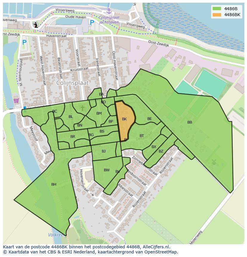 Afbeelding van het postcodegebied 4486 BK op de kaart.