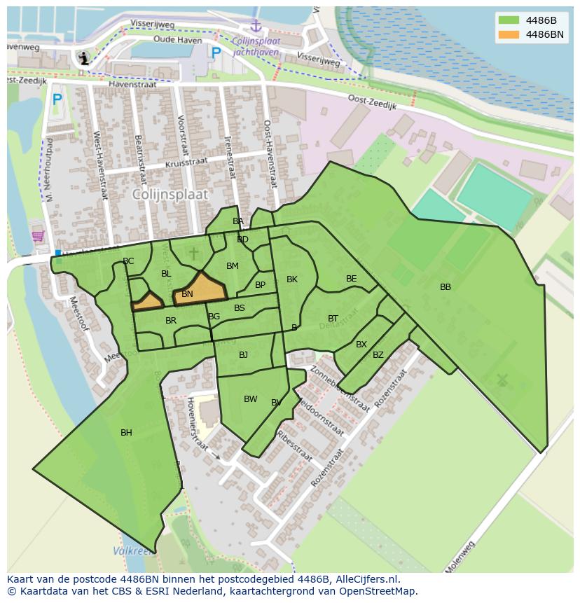 Afbeelding van het postcodegebied 4486 BN op de kaart.