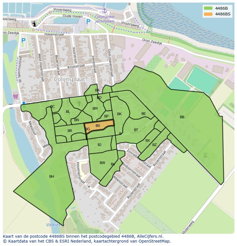 Afbeelding van het postcodegebied 4486 BS op de kaart.