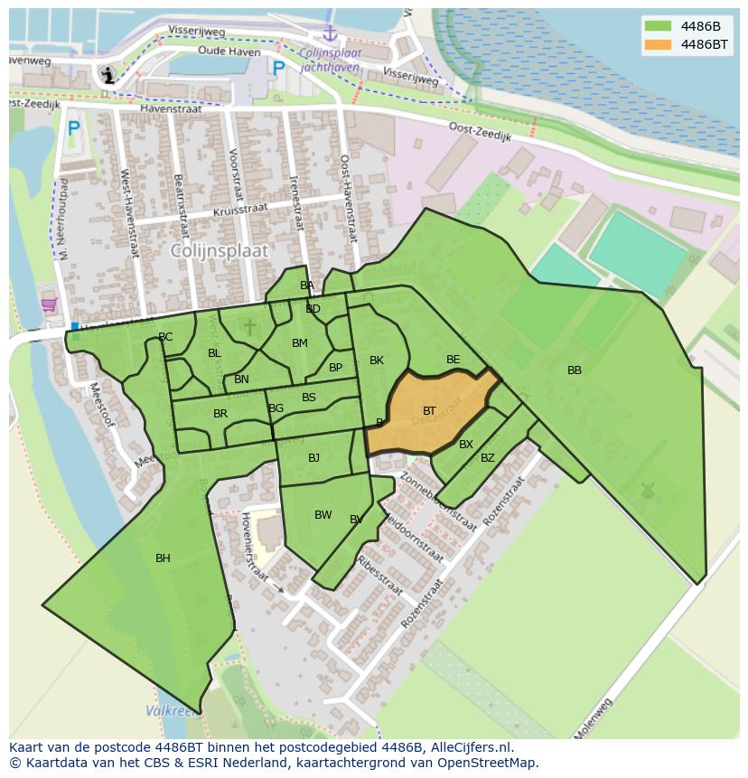 Afbeelding van het postcodegebied 4486 BT op de kaart.