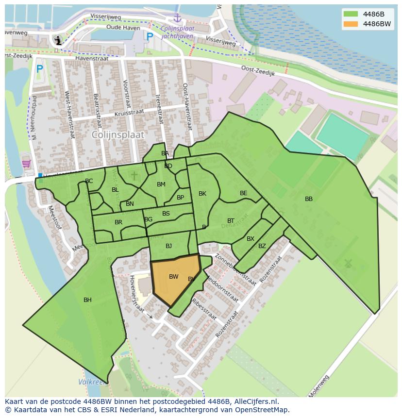 Afbeelding van het postcodegebied 4486 BW op de kaart.