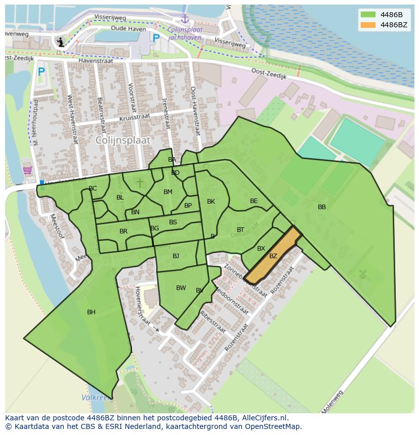 Afbeelding van het postcodegebied 4486 BZ op de kaart.