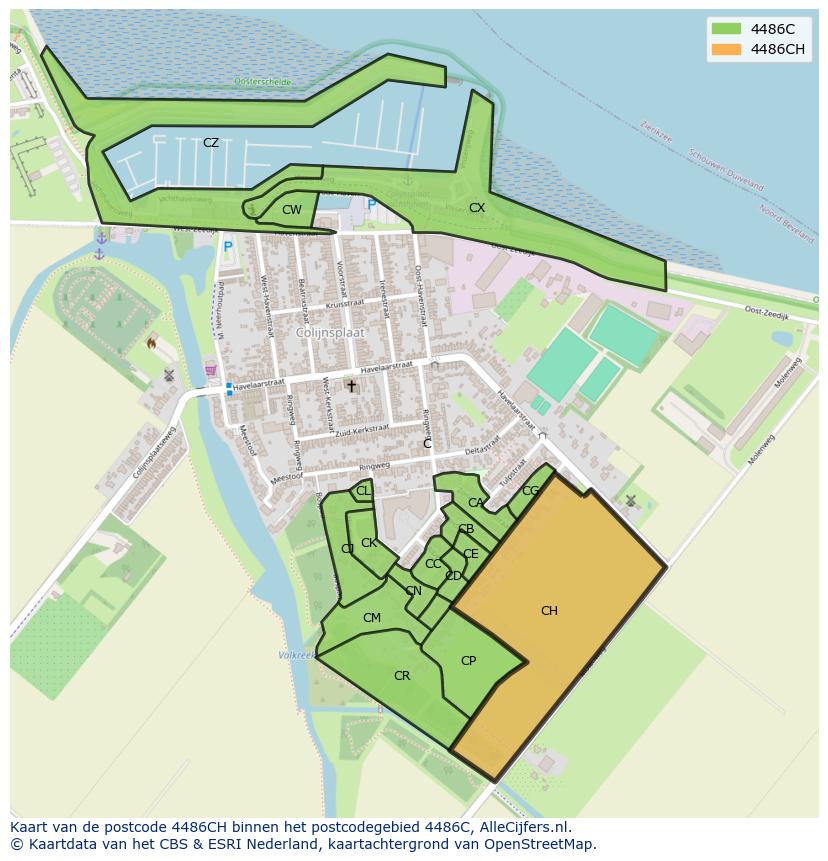 Afbeelding van het postcodegebied 4486 CH op de kaart.