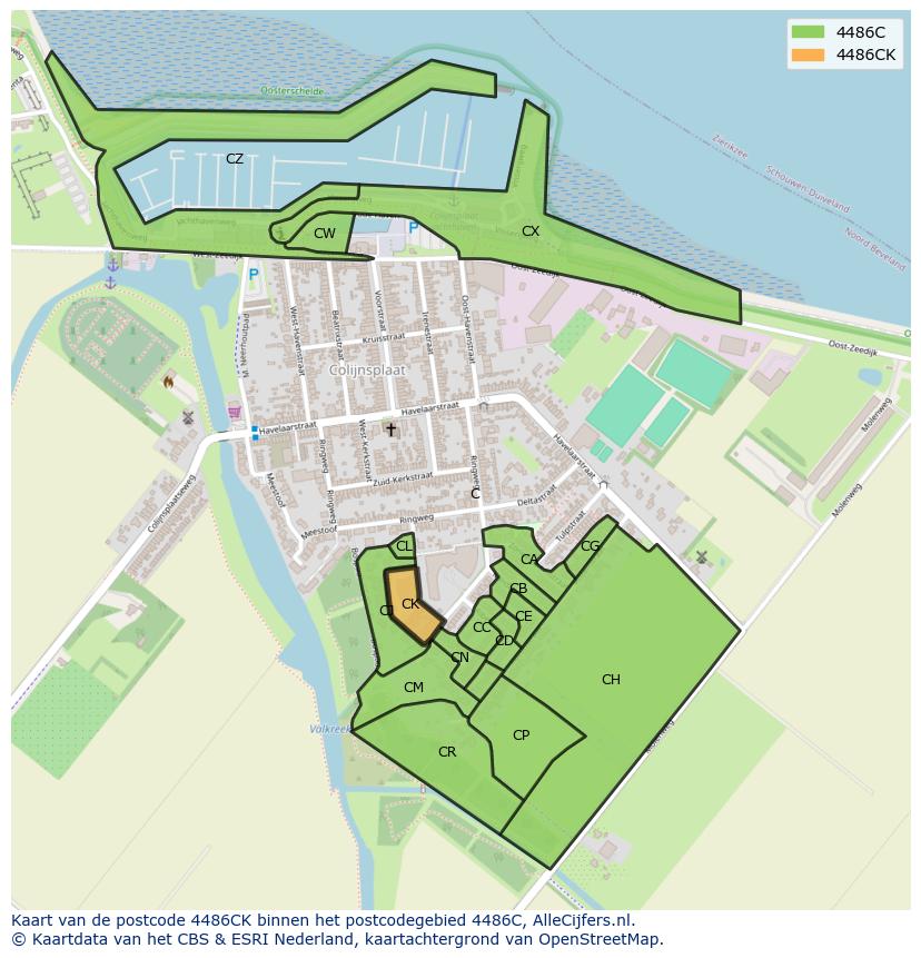Afbeelding van het postcodegebied 4486 CK op de kaart.