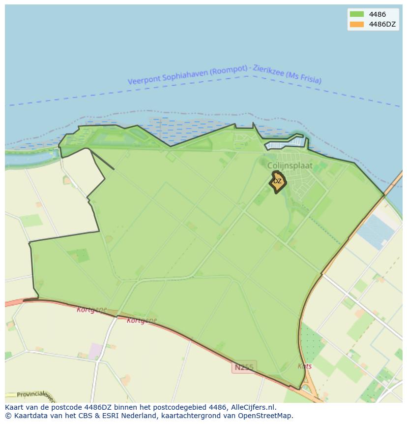 Afbeelding van het postcodegebied 4486 DZ op de kaart.