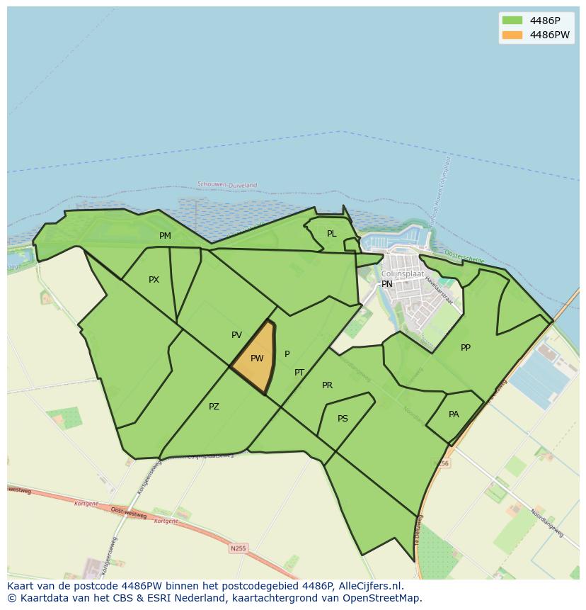 Afbeelding van het postcodegebied 4486 PW op de kaart.