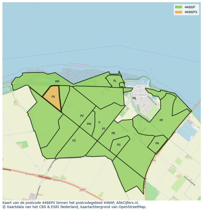 Afbeelding van het postcodegebied 4486 PX op de kaart.