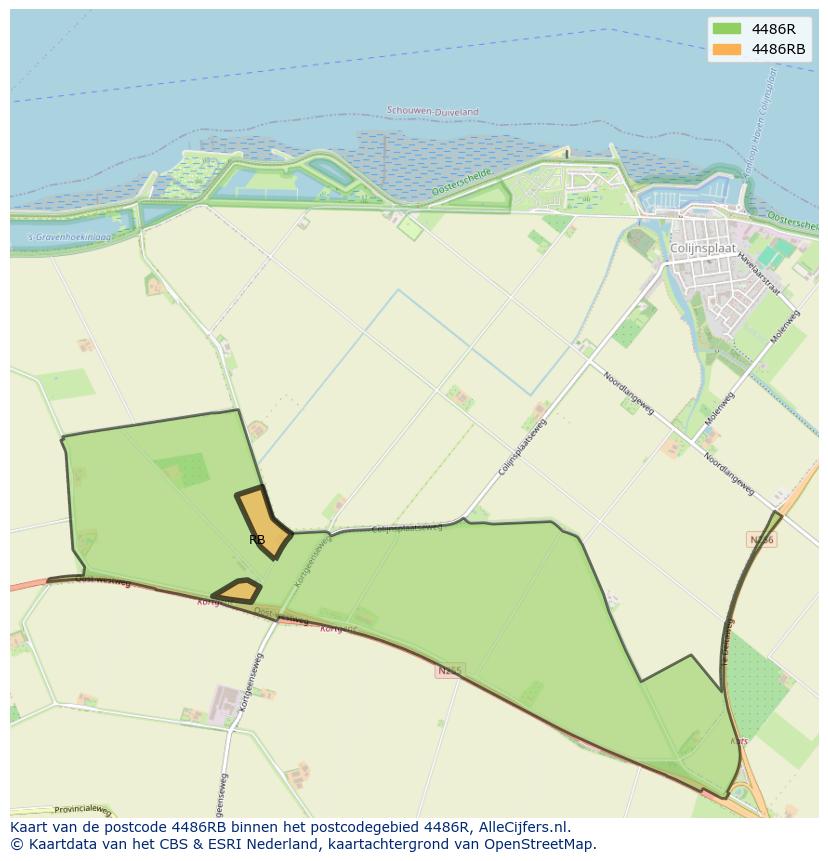 Afbeelding van het postcodegebied 4486 RB op de kaart.