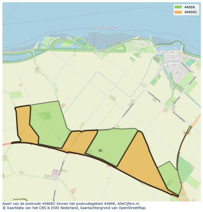 Afbeelding van het postcodegebied 4486 RC op de kaart.