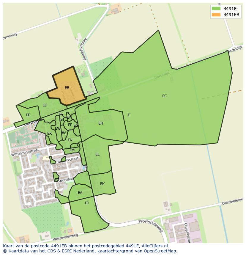 Afbeelding van het postcodegebied 4491 EB op de kaart.