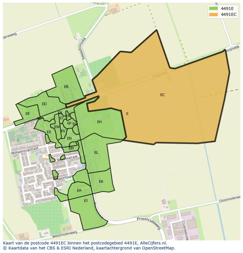Afbeelding van het postcodegebied 4491 EC op de kaart.
