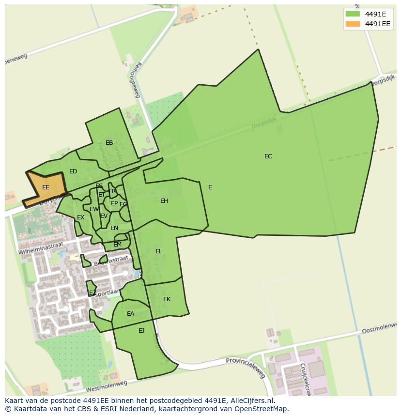 Afbeelding van het postcodegebied 4491 EE op de kaart.
