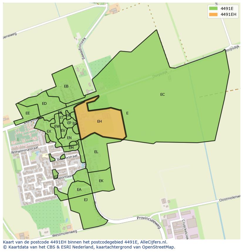 Afbeelding van het postcodegebied 4491 EH op de kaart.