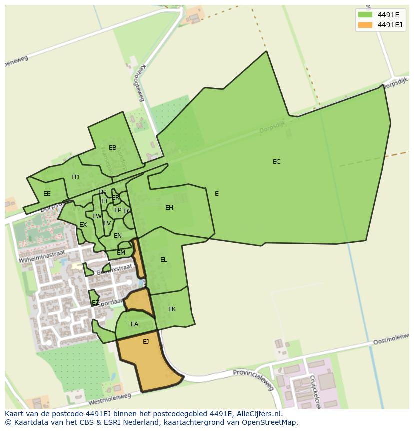 Afbeelding van het postcodegebied 4491 EJ op de kaart.