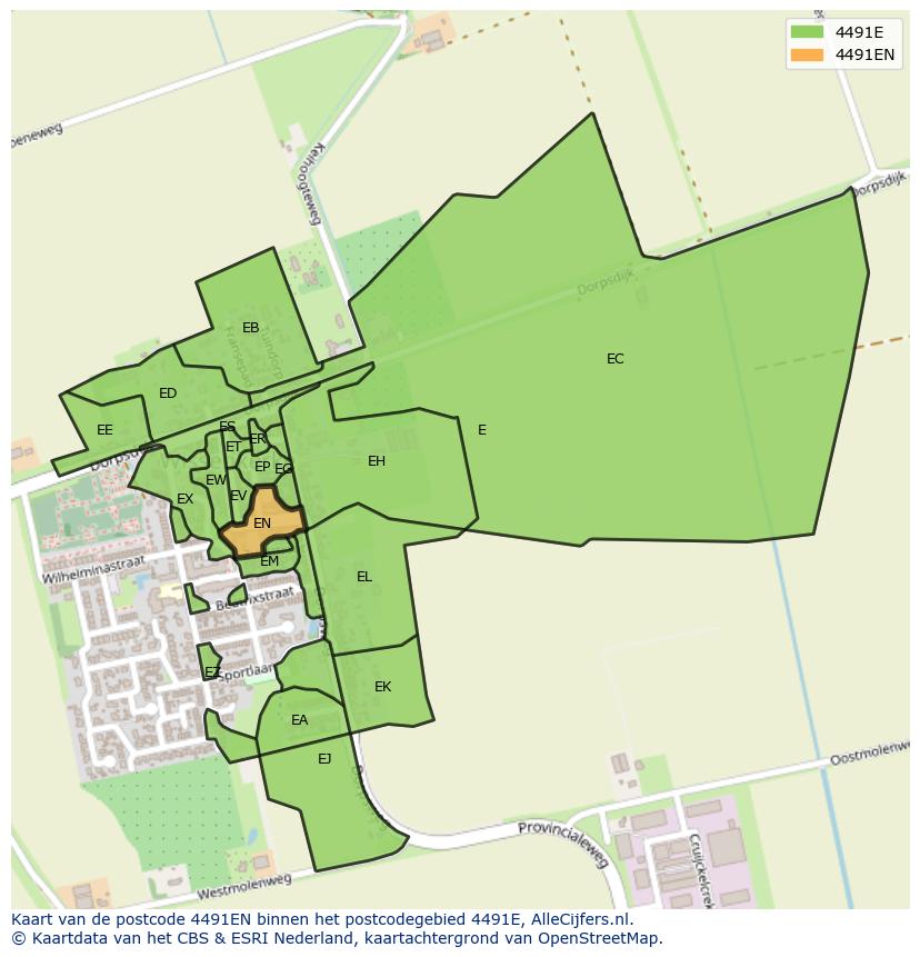 Afbeelding van het postcodegebied 4491 EN op de kaart.