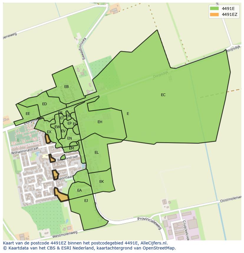 Afbeelding van het postcodegebied 4491 EZ op de kaart.