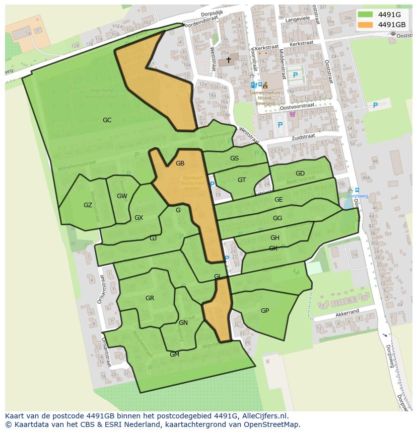 Afbeelding van het postcodegebied 4491 GB op de kaart.