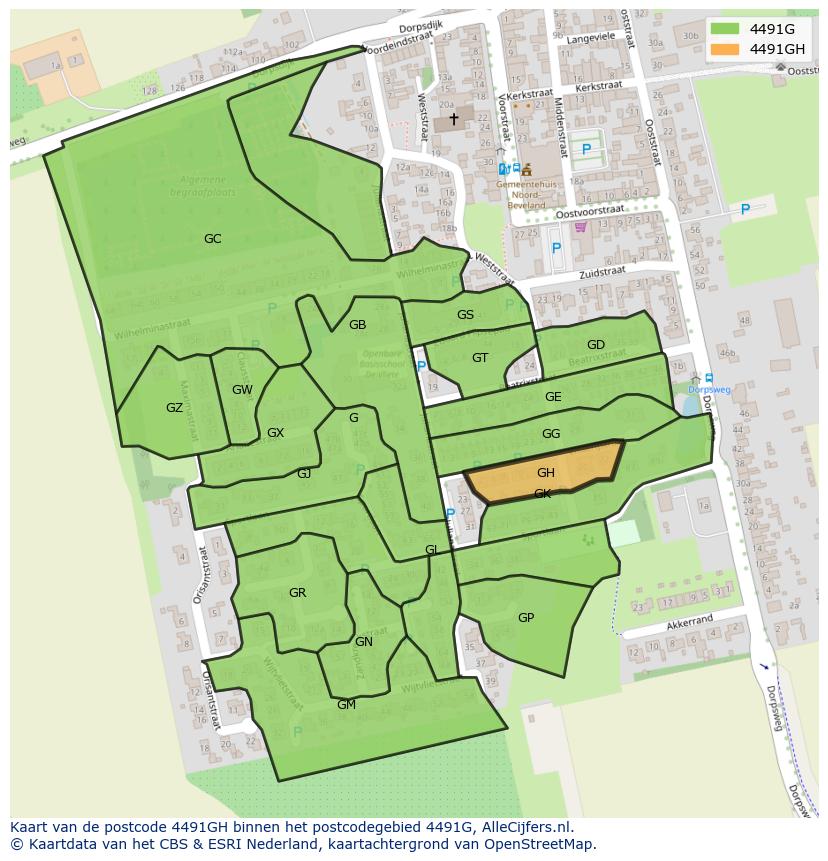 Afbeelding van het postcodegebied 4491 GH op de kaart.