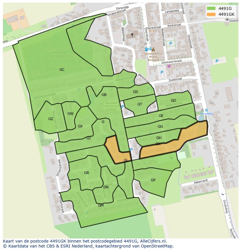 Afbeelding van het postcodegebied 4491 GK op de kaart.