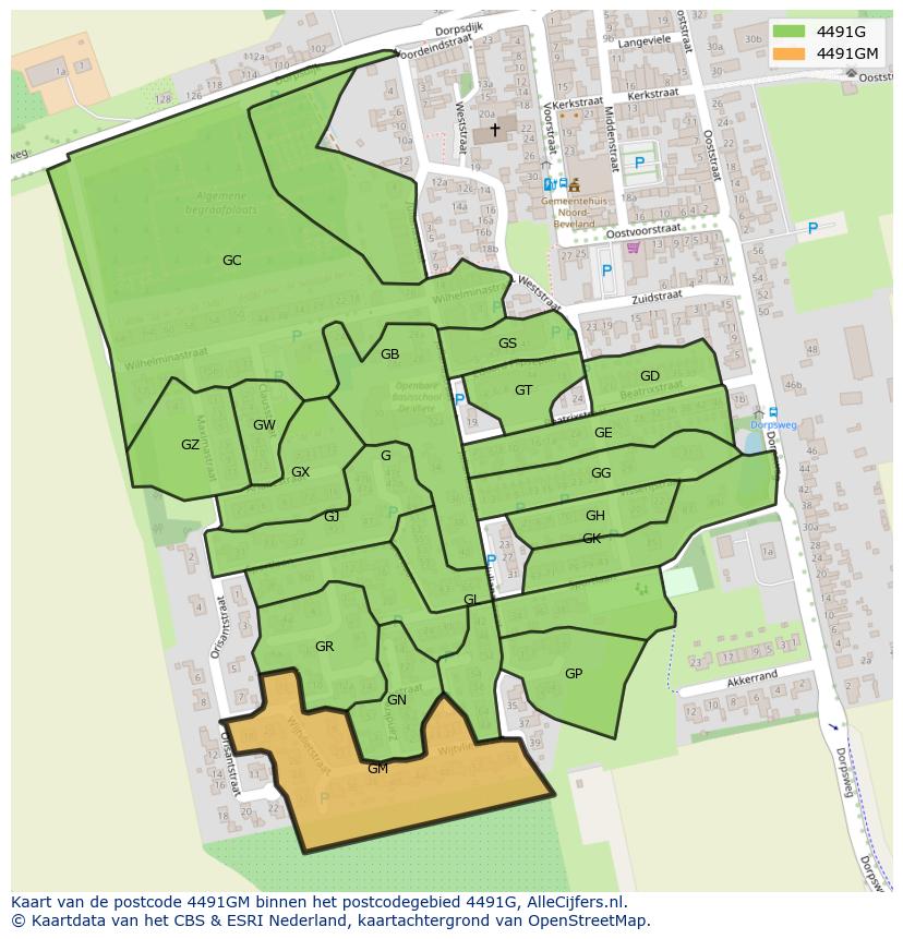 Afbeelding van het postcodegebied 4491 GM op de kaart.