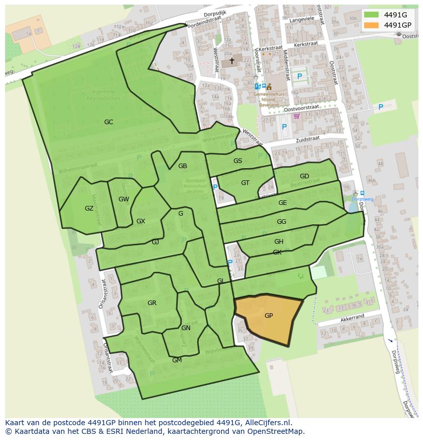 Afbeelding van het postcodegebied 4491 GP op de kaart.