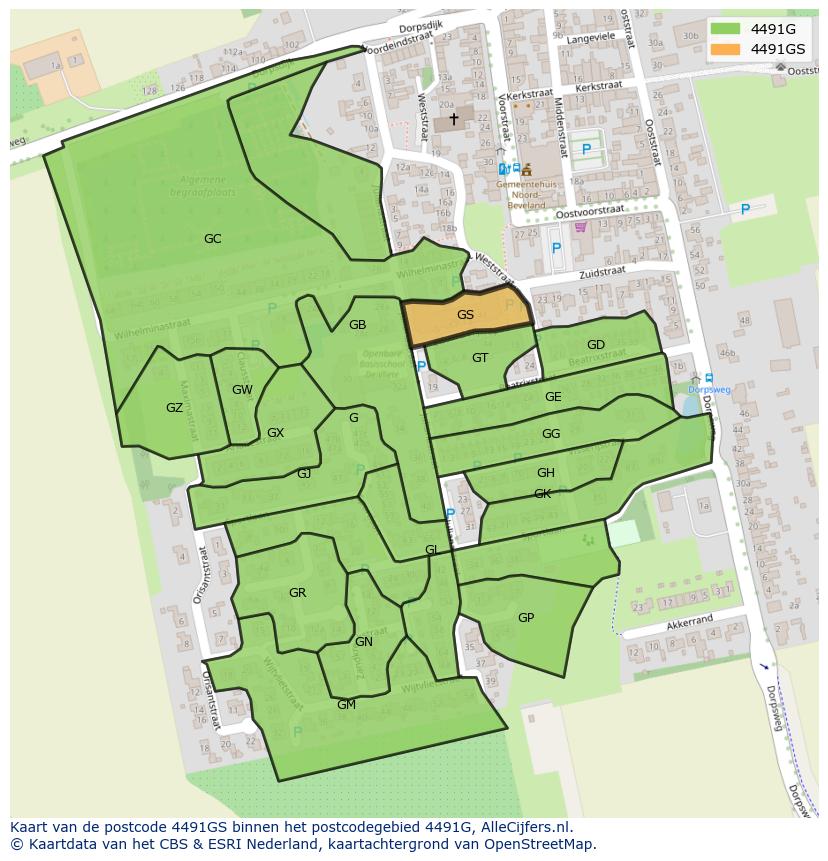 Afbeelding van het postcodegebied 4491 GS op de kaart.