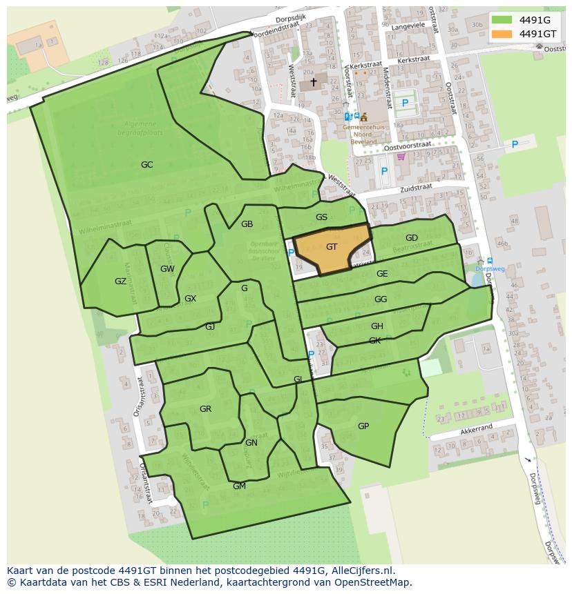 Afbeelding van het postcodegebied 4491 GT op de kaart.