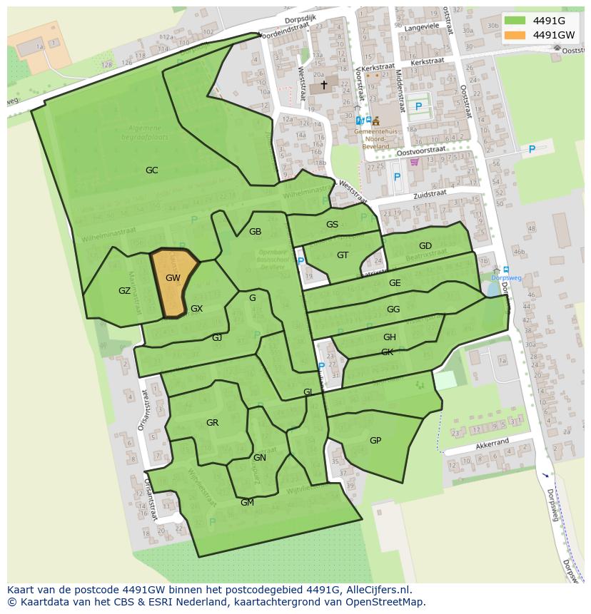 Afbeelding van het postcodegebied 4491 GW op de kaart.