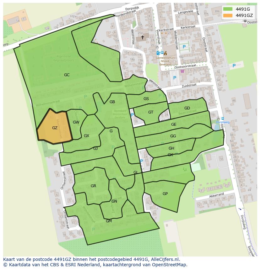 Afbeelding van het postcodegebied 4491 GZ op de kaart.