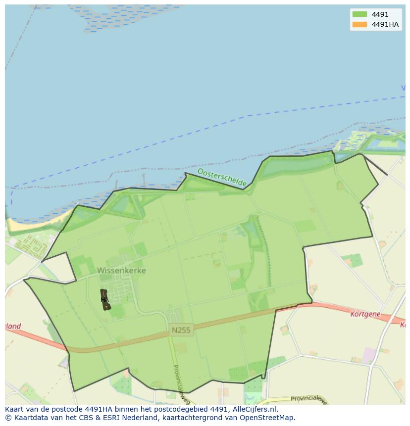 Afbeelding van het postcodegebied 4491 HA op de kaart.