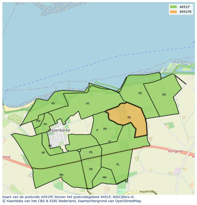 Afbeelding van het postcodegebied 4491 PE op de kaart.