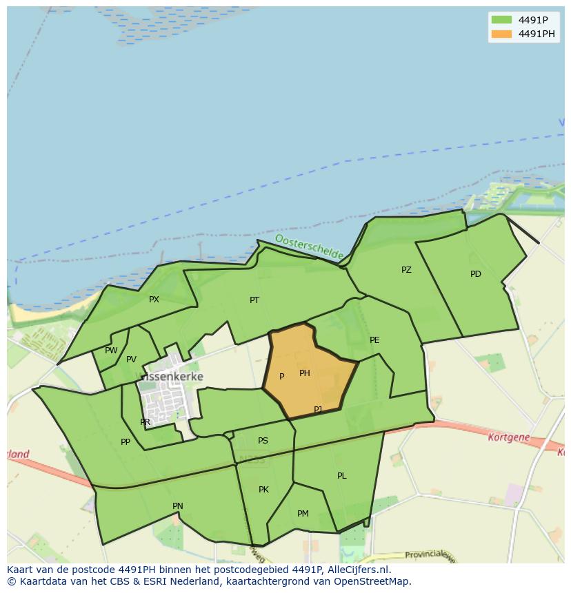 Afbeelding van het postcodegebied 4491 PH op de kaart.