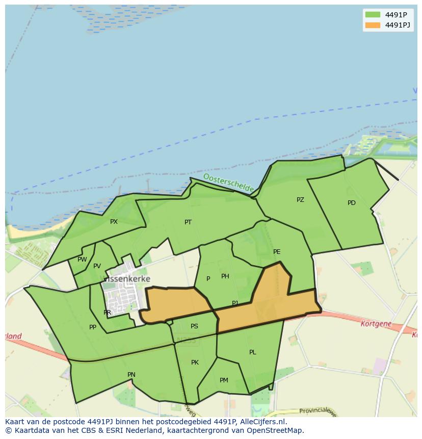 Afbeelding van het postcodegebied 4491 PJ op de kaart.