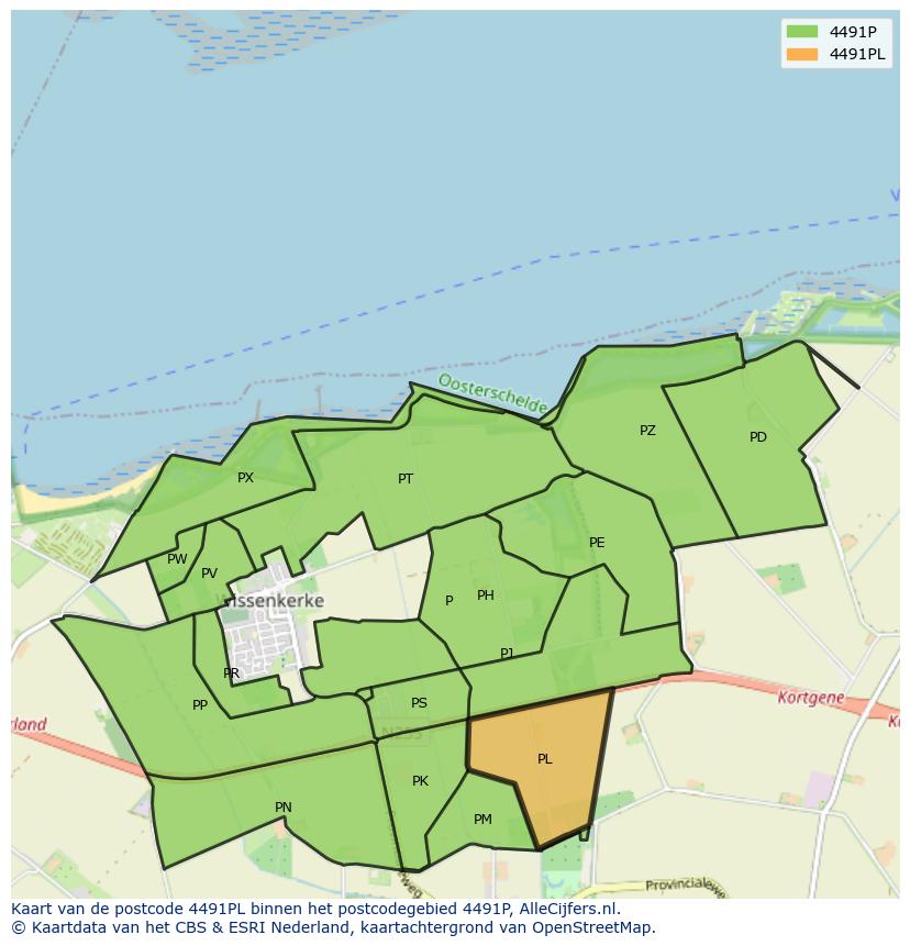 Afbeelding van het postcodegebied 4491 PL op de kaart.