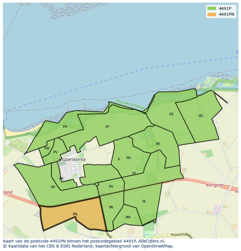 Afbeelding van het postcodegebied 4491 PN op de kaart.