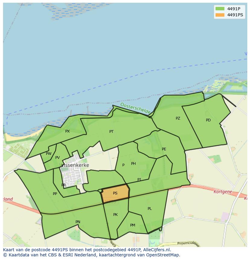 Afbeelding van het postcodegebied 4491 PS op de kaart.