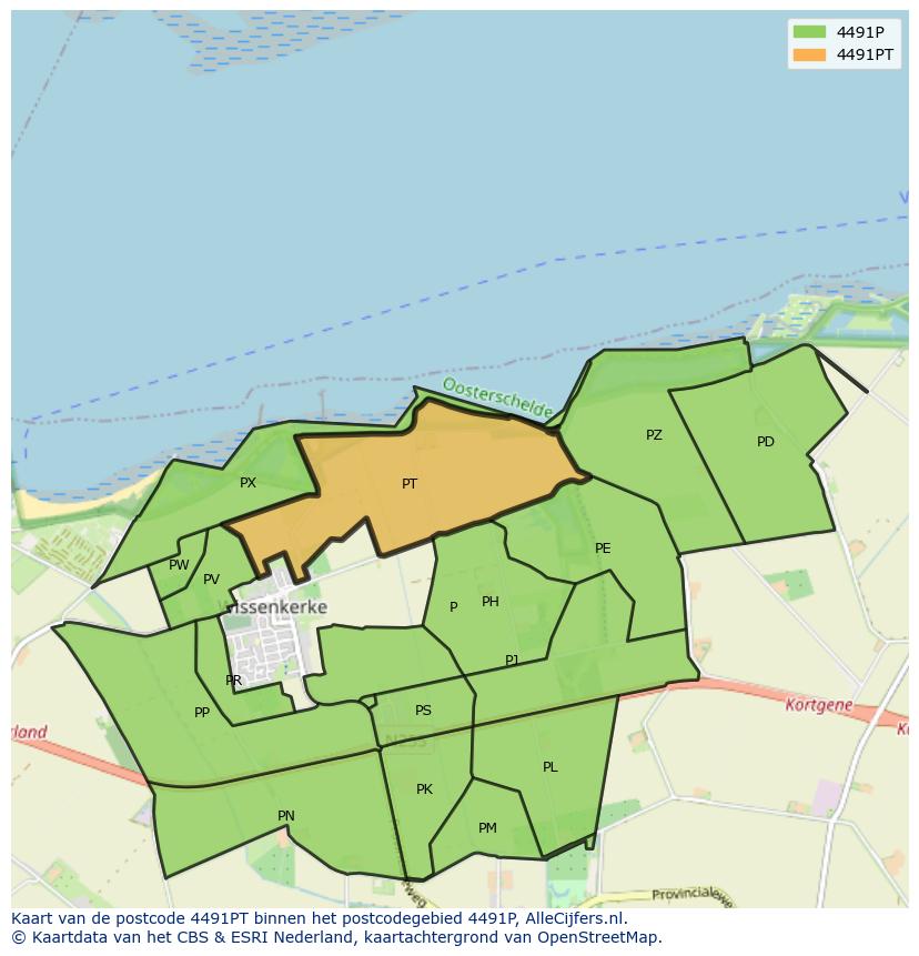 Afbeelding van het postcodegebied 4491 PT op de kaart.