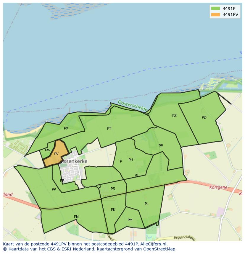 Afbeelding van het postcodegebied 4491 PV op de kaart.