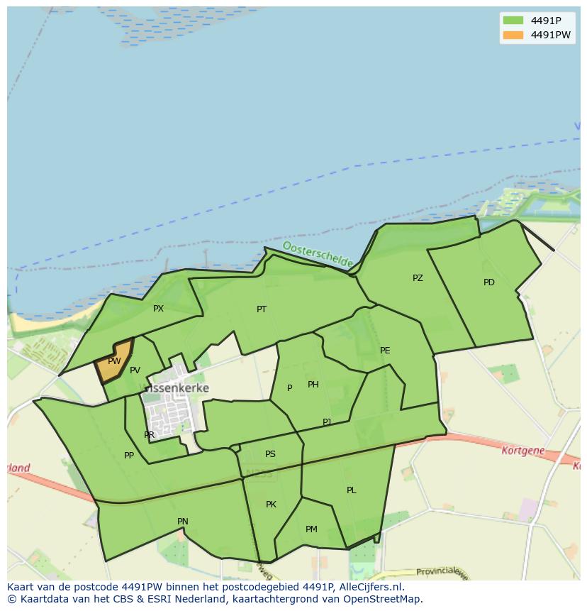 Afbeelding van het postcodegebied 4491 PW op de kaart.
