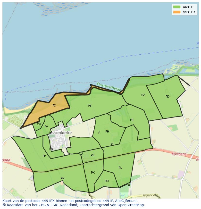 Afbeelding van het postcodegebied 4491 PX op de kaart.