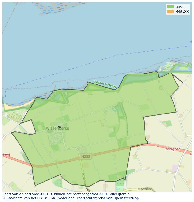 Afbeelding van het postcodegebied 4491 XX op de kaart.