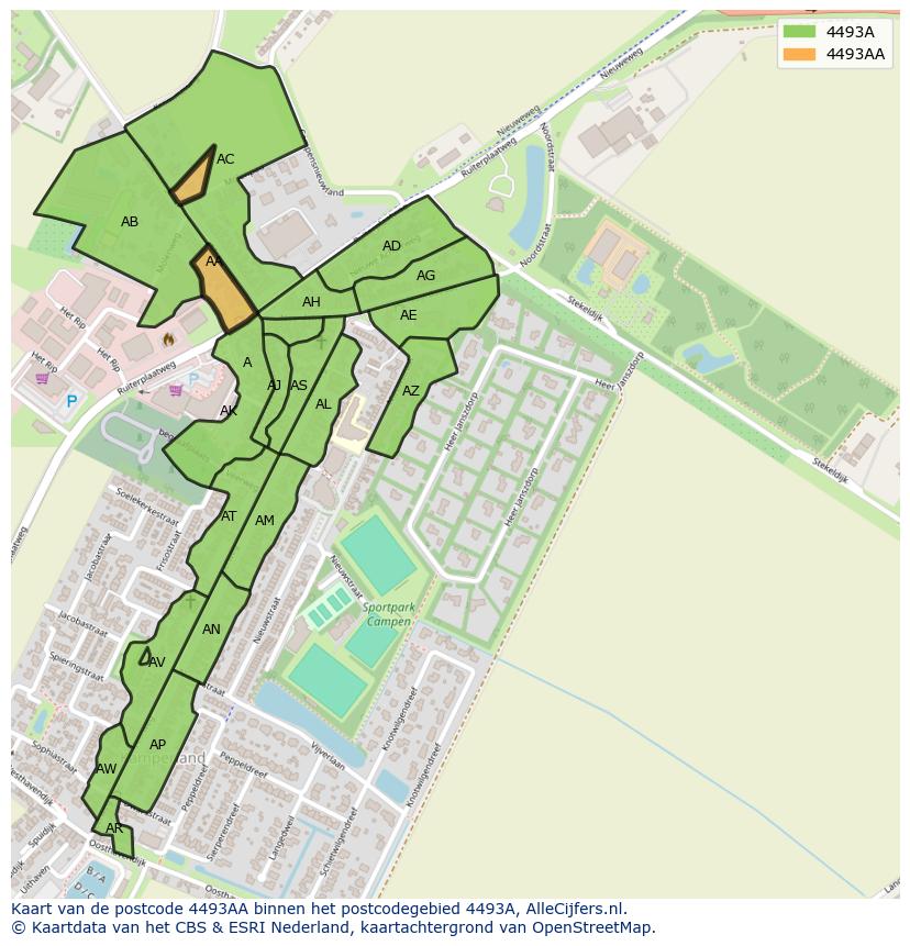 Afbeelding van het postcodegebied 4493 AA op de kaart.