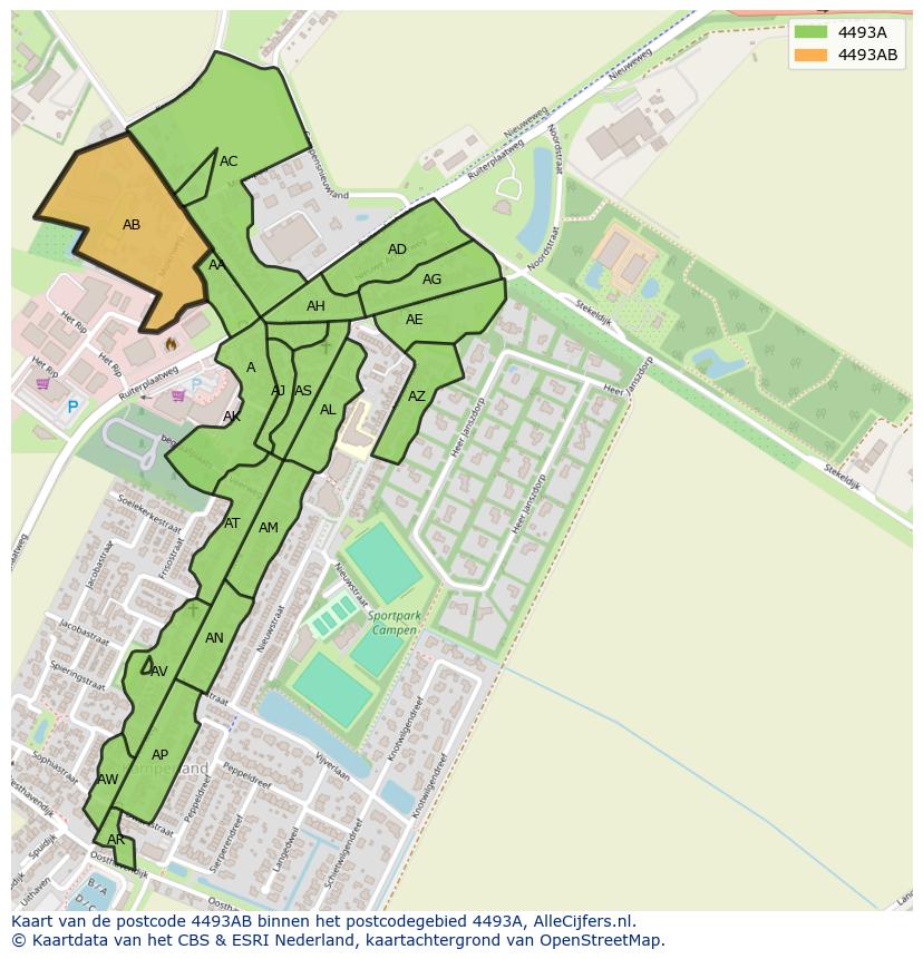 Afbeelding van het postcodegebied 4493 AB op de kaart.