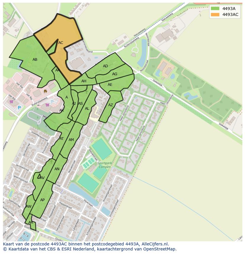 Afbeelding van het postcodegebied 4493 AC op de kaart.